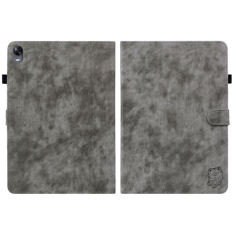 For OPPO Pad 11 Tiger Pattern PU Tablet Case(Grey)