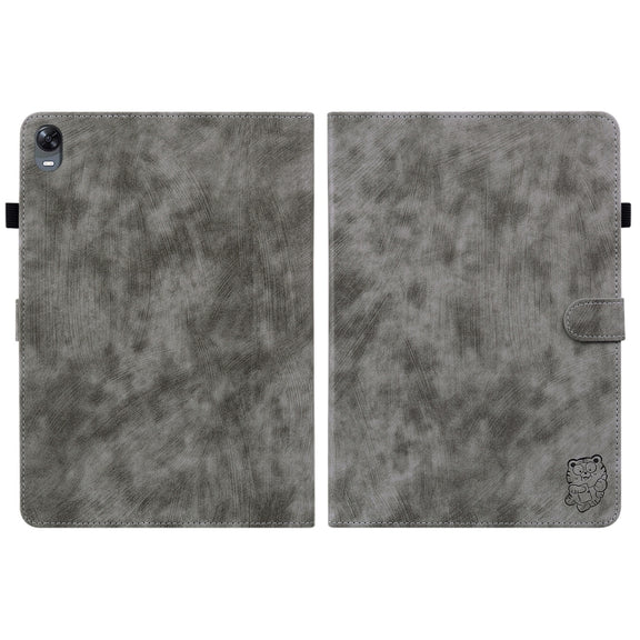 For OPPO Pad 11 Tiger Pattern PU Tablet Case(Grey)
