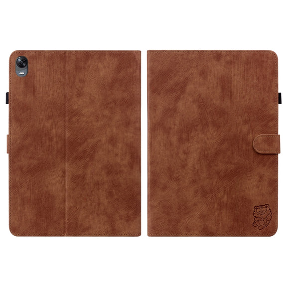 For OPPO Pad 11 Tiger Pattern PU Tablet Case(Brown)