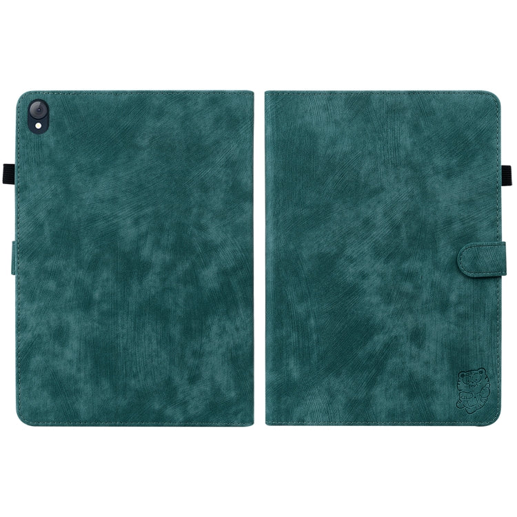 For Lenovo K10 Tiger Pattern PU Tablet Case(Dark Green)