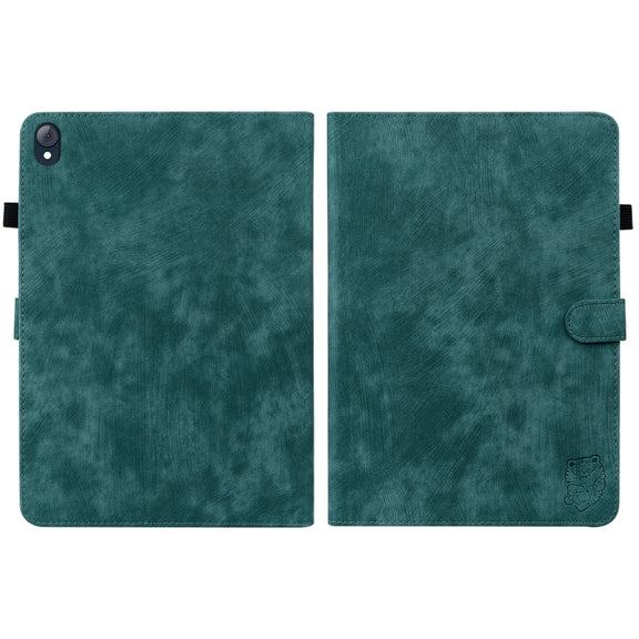 For Lenovo K10 Tiger Pattern PU Tablet Case(Dark Green)