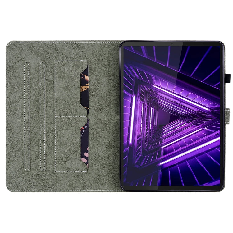 For Lenovo K10 Tiger Pattern PU Tablet Case(Dark Green)