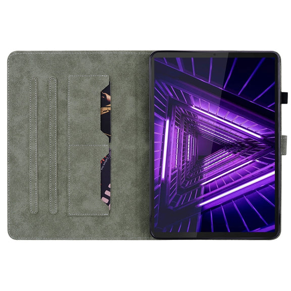 For Lenovo K10 Tiger Pattern PU Tablet Case(Dark Green)