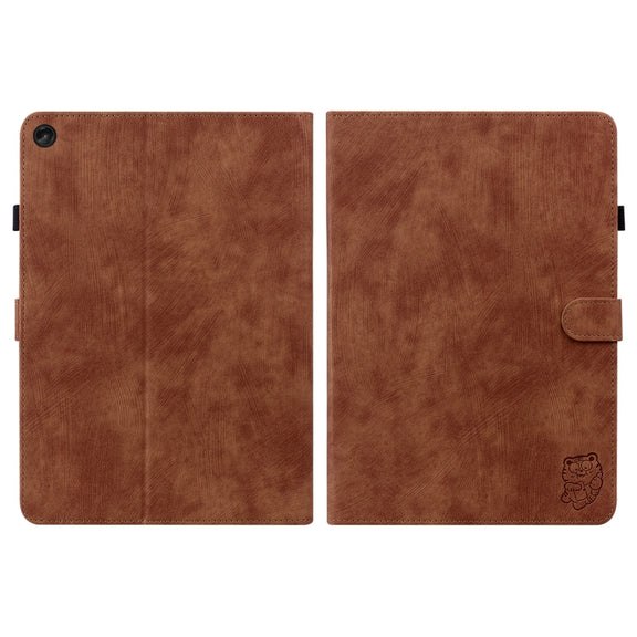 For Lenovo Tab M10 10.1 3rd Gen Tiger Pattern PU Tablet Case(Brown)