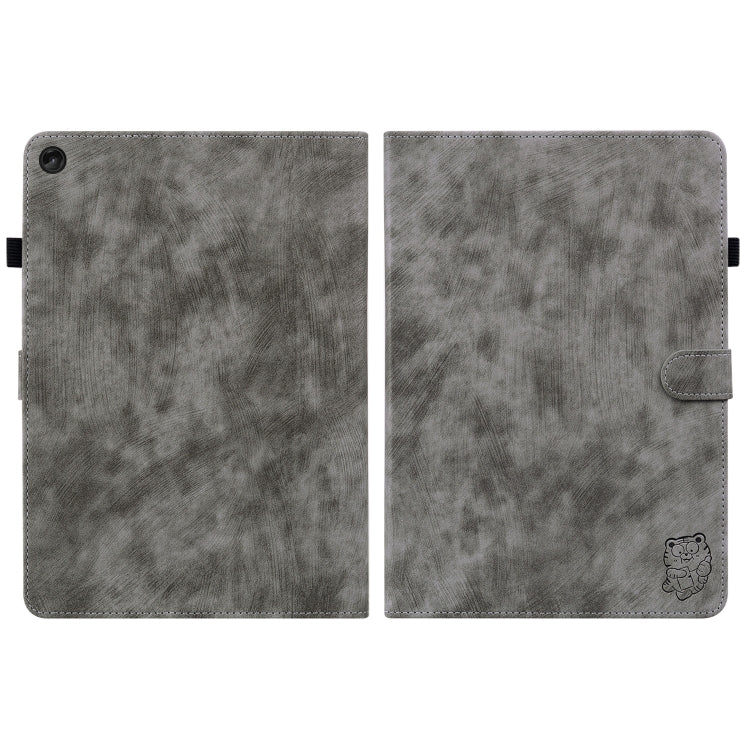For Lenovo Tab M10 Plus 10.6 3rd Gen Tiger Pattern PU Tablet Case(Grey)