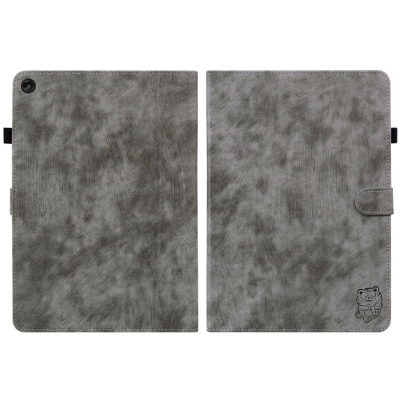For Lenovo Tab M10 Plus 10.6 3rd Gen Tiger Pattern PU Tablet Case(Grey)