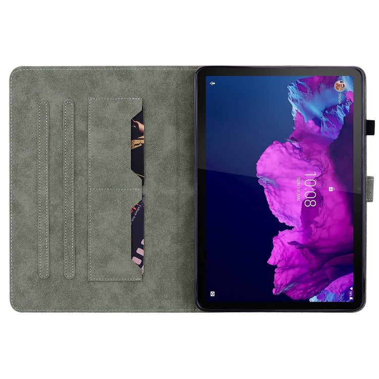 For Lenovo Tab P11/Pad Plus 2011 Tiger Pattern PU Tablet Case(Brown)