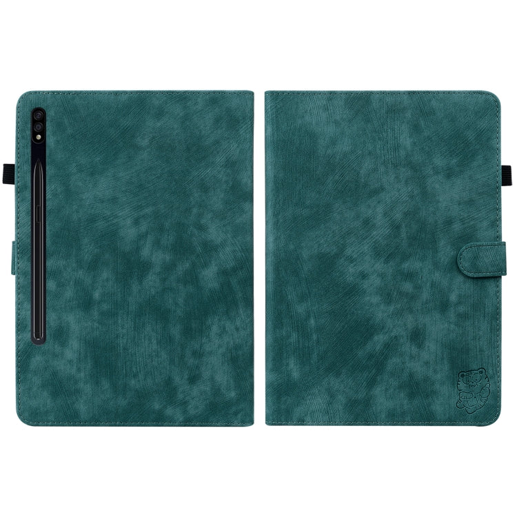 For Samsung Galaxy Tab S9 Tiger Pattern Flip Leather Tablet Case(Dark Green)