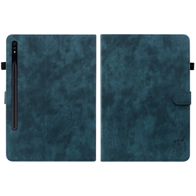For Samsung Galaxy Tab S9 Tiger Pattern Flip Leather Tablet Case(Dark Blue)