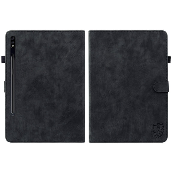For Samsung Galaxy Tab S9 Tiger Pattern Flip Leather Tablet Case(Black)