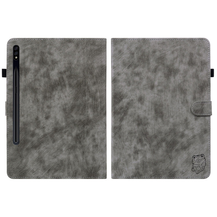 For Samsung Galaxy Tab S9+ Tiger Pattern Flip Leather Tablet Case(Grey)
