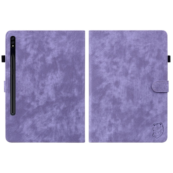 For Samsung Galaxy Tab S9+ Tiger Pattern Flip Leather Tablet Case(Purple)
