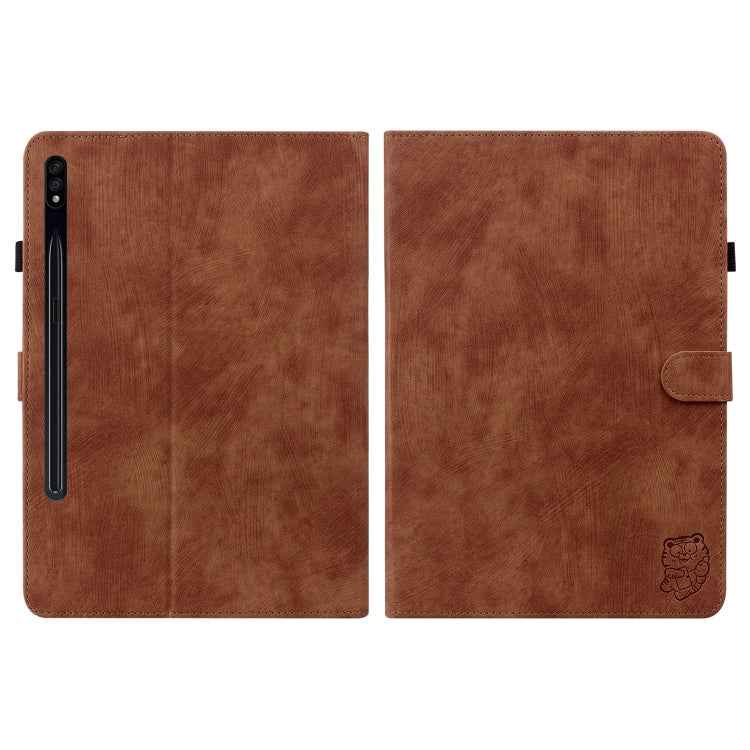 For Samsung Galaxy Tab S9+ Tiger Pattern Flip Leather Tablet Case(Brown)