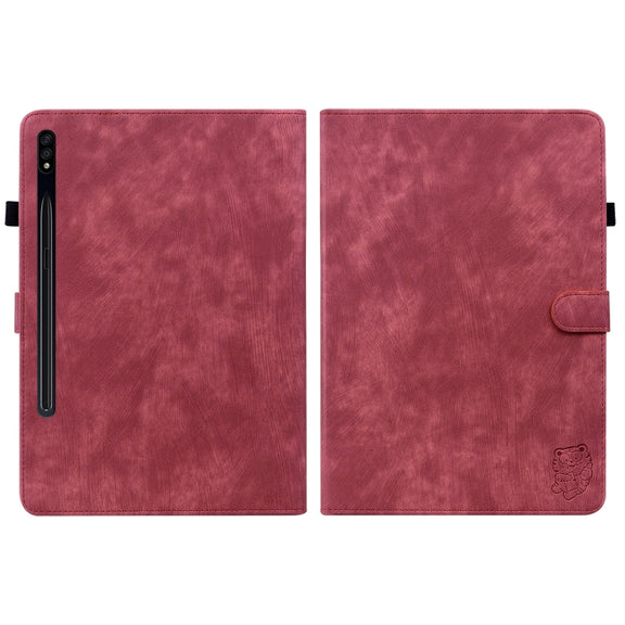 For Samsung Galaxy Tab S9+ Tiger Pattern Flip Leather Tablet Case(Red)