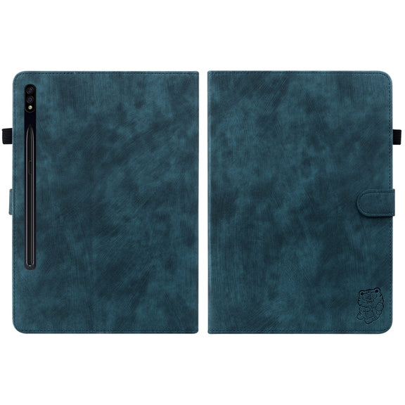 For Samsung Galaxy Tab S9+ Tiger Pattern Flip Leather Tablet Case(Dark Blue)
