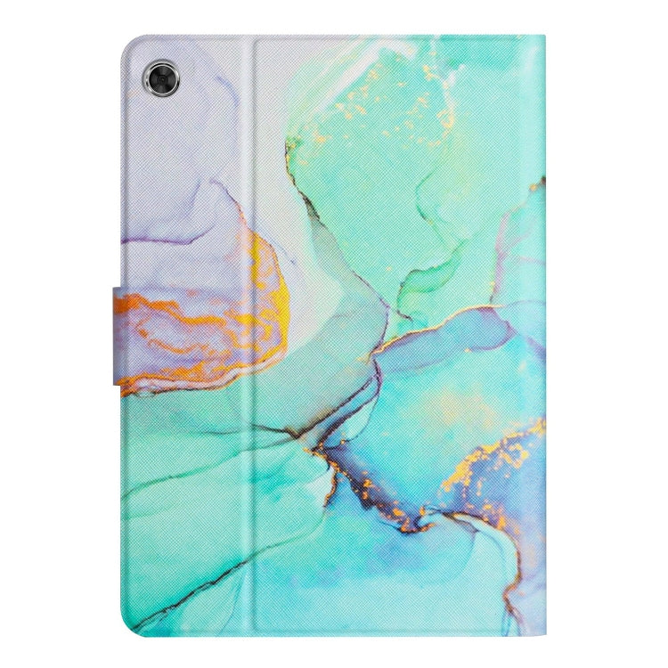 For Lenovo M10 Plus Marble Pattern Smart Leather Tablet Case(Green)