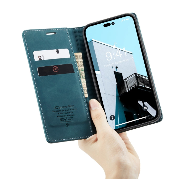For iPhone 14 Pro CaseMe-013 Multifunctional Retro Frosted Leather Phone Case(Blue)