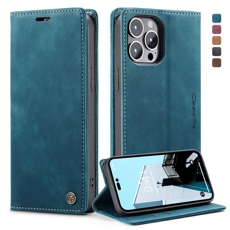 For iPhone 14 Pro CaseMe-013 Multifunctional Retro Frosted Leather Phone Case(Blue)