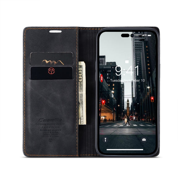 For iPhone 14 Pro CaseMe-013 Multifunctional Retro Frosted Leather Phone Case(Black)