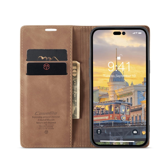 For iPhone 14 Pro Max CaseMe-013 Multifunctional Retro Frosted Leather Phone Case (Brown)