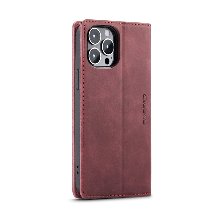For iPhone 14 Pro Max CaseMe-013 Multifunctional Retro Frosted Leather Phone Case (Wine Red)