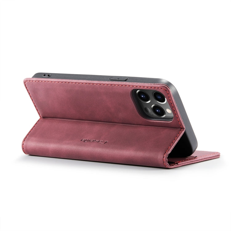 For iPhone 14 Pro Max CaseMe-013 Multifunctional Retro Frosted Leather Phone Case (Wine Red)