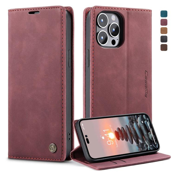 For iPhone 14 Pro Max CaseMe-013 Multifunctional Retro Frosted Leather Phone Case (Wine Red)