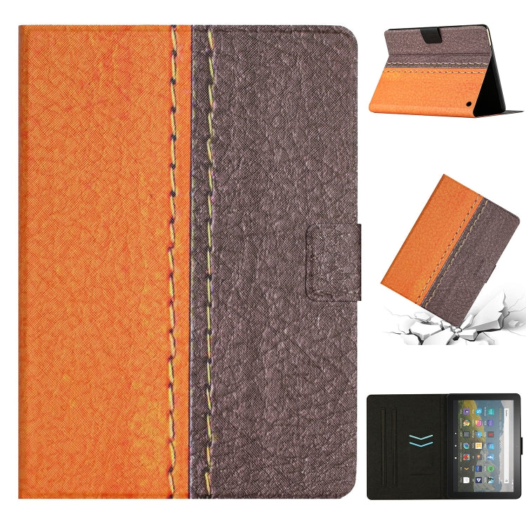 For Amazon Kindle Fire HD 8 2020 Stitching Solid Color Smart Leather Tablet Case(Orange)