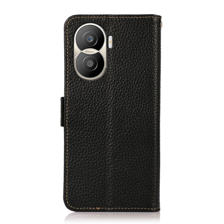 For Honor X40i KHAZNEH Side-Magnetic Litchi Texture Genuine Leather RFID Phone Case(Black)