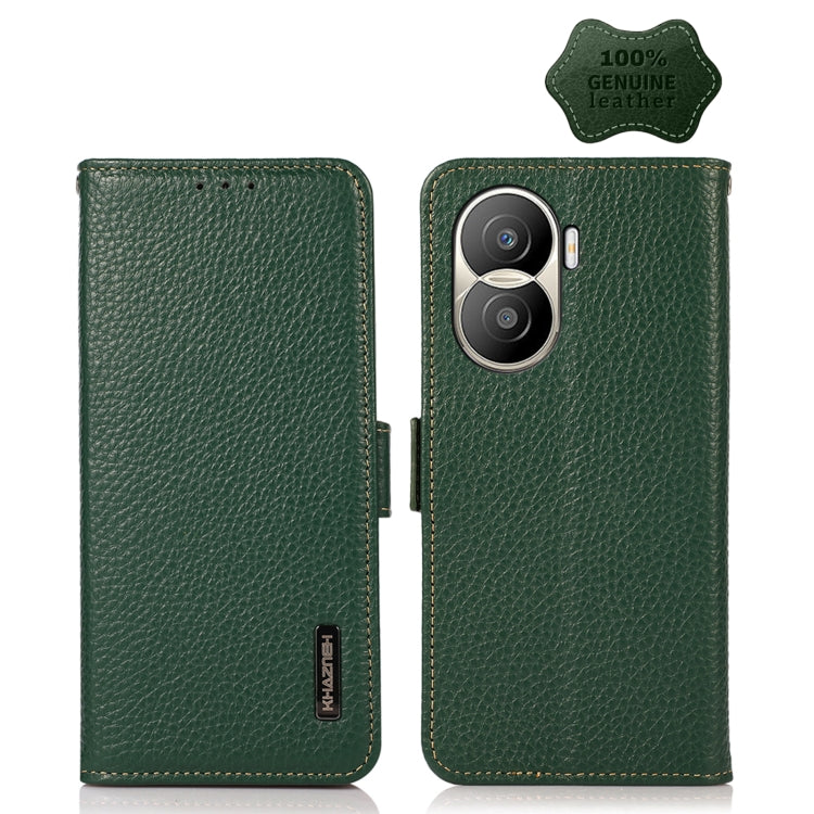For Honor X40i KHAZNEH Side-Magnetic Litchi Texture Genuine Leather RFID Phone Case(Green)