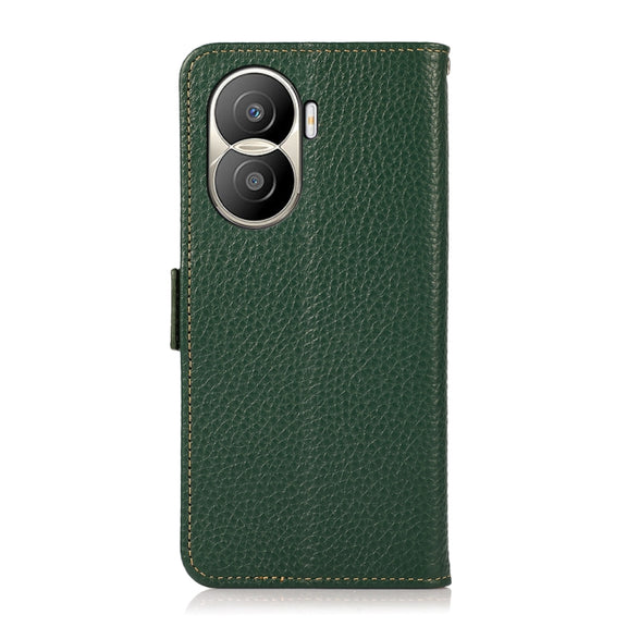 For Honor X40i KHAZNEH Side-Magnetic Litchi Texture Genuine Leather RFID Phone Case(Green)