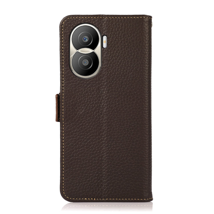 For Honor X40i KHAZNEH Side-Magnetic Litchi Texture Genuine Leather RFID Phone Case(Brown)