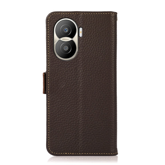 For Honor X40i KHAZNEH Side-Magnetic Litchi Texture Genuine Leather RFID Phone Case(Brown)