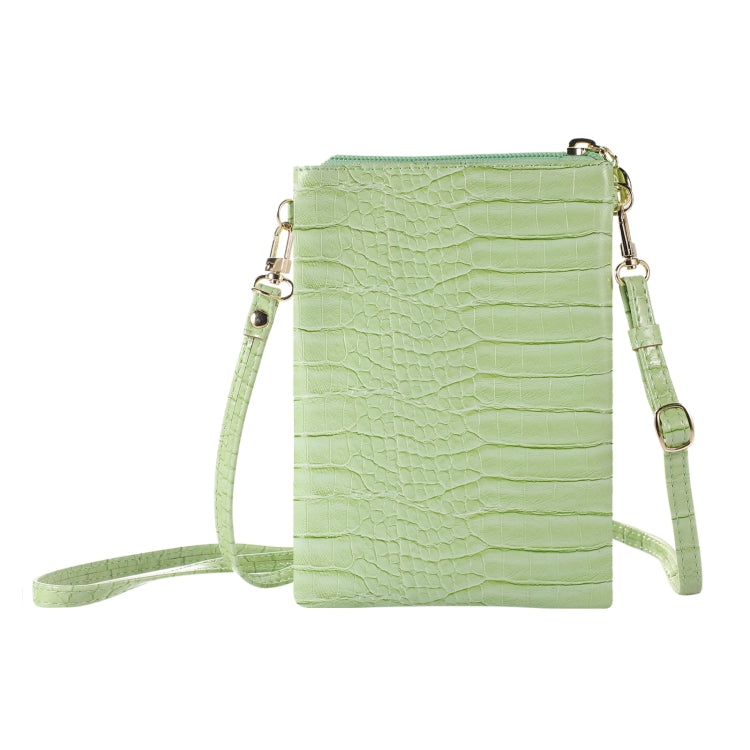 Stone Texture Card Holder Mobile Phone Zipper Bag with Long Strap(Green)