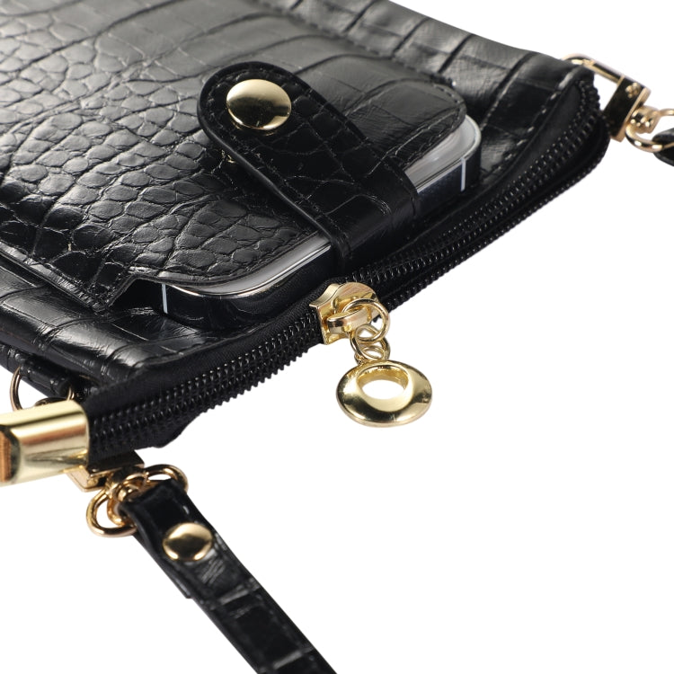 Stone Texture Card Holder Mobile Phone Zipper Bag with Long Strap(Pink)