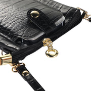 Stone Texture Card Holder Mobile Phone Zipper Bag with Long Strap(Pink)