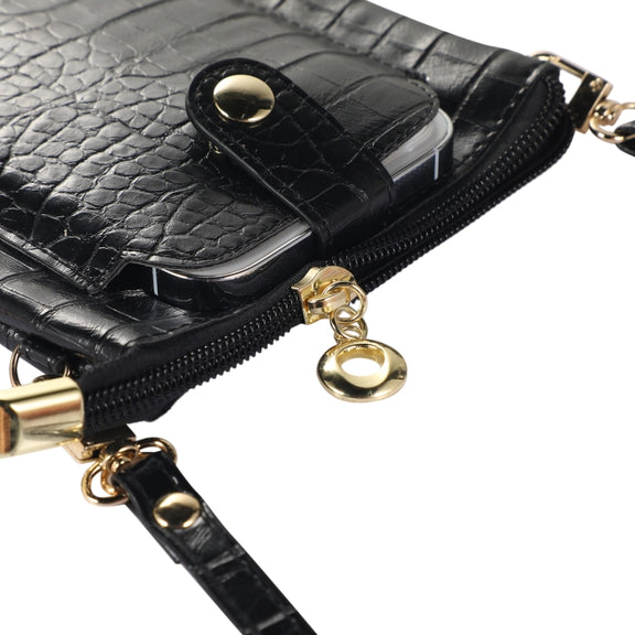 Stone Texture Card Holder Mobile Phone Zipper Bag with Long Strap(Pink)