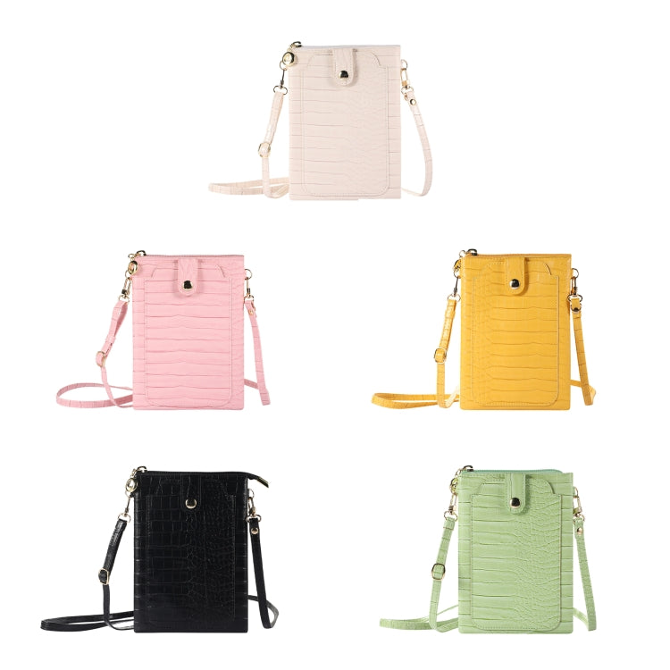 Stone Texture Card Holder Mobile Phone Zipper Bag with Long Strap(Pink)