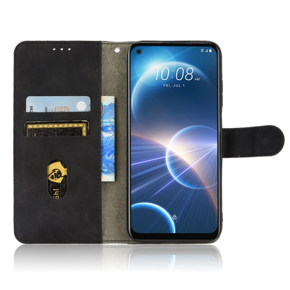 For HTC Desire 22 Pro Skin Feel Magnetic Flip Leather Phone Case(Black)