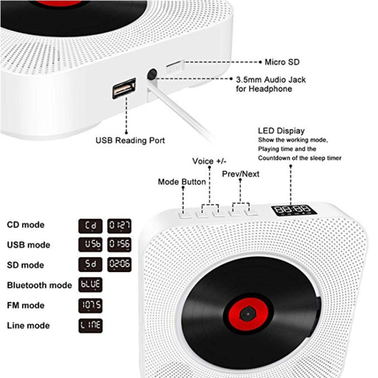 Kecag KC-809 10W Portable Bluetooth Album CD Player Player(Black)