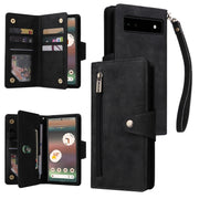 For Google Pixel 6a Rivet Buckle 9 Cards Three Fold Leather Phone Case(Black)