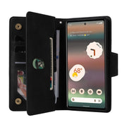 For Google Pixel 6a Rivet Buckle 9 Cards Three Fold Leather Phone Case(Black)