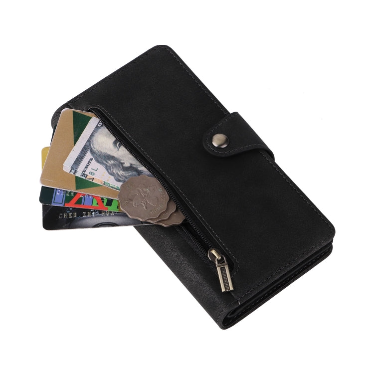 For Google Pixel 6a Rivet Buckle 9 Cards Three Fold Leather Phone Case(Black)