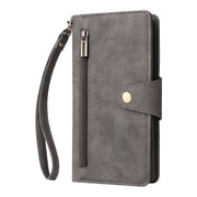 For Google Pixel 6a Rivet Buckle 9 Cards Three Fold Leather Phone Case(Grey)