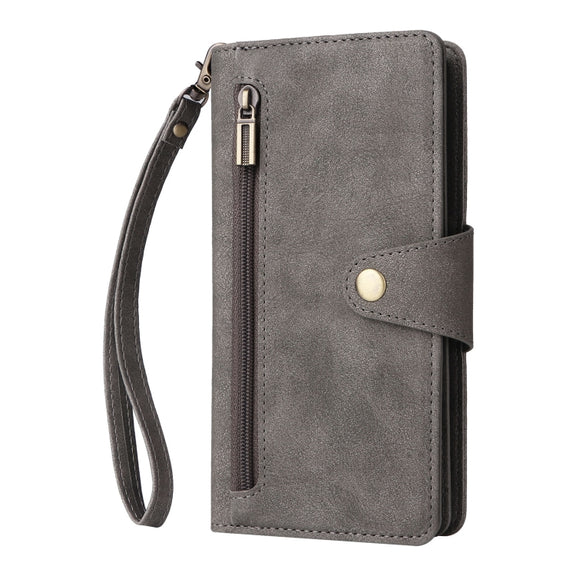 For Google Pixel 6a Rivet Buckle 9 Cards Three Fold Leather Phone Case(Grey)