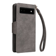 For Google Pixel 6a Rivet Buckle 9 Cards Three Fold Leather Phone Case(Grey)