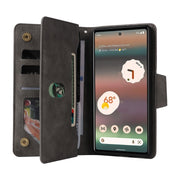 For Google Pixel 6a Rivet Buckle 9 Cards Three Fold Leather Phone Case(Grey)