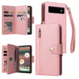 For Google Pixel 6a Rivet Buckle 9 Cards Three Fold Leather Phone Case(Rose Gold) - Google Cases by PMC TechLife | Online Shopping South Africa | PMC TechLife | Buy Now Pay Later Mobicred