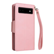 For Google Pixel 6a Rivet Buckle 9 Cards Three Fold Leather Phone Case(Rose Gold)