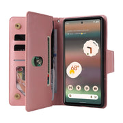 For Google Pixel 6a Rivet Buckle 9 Cards Three Fold Leather Phone Case(Rose Gold)